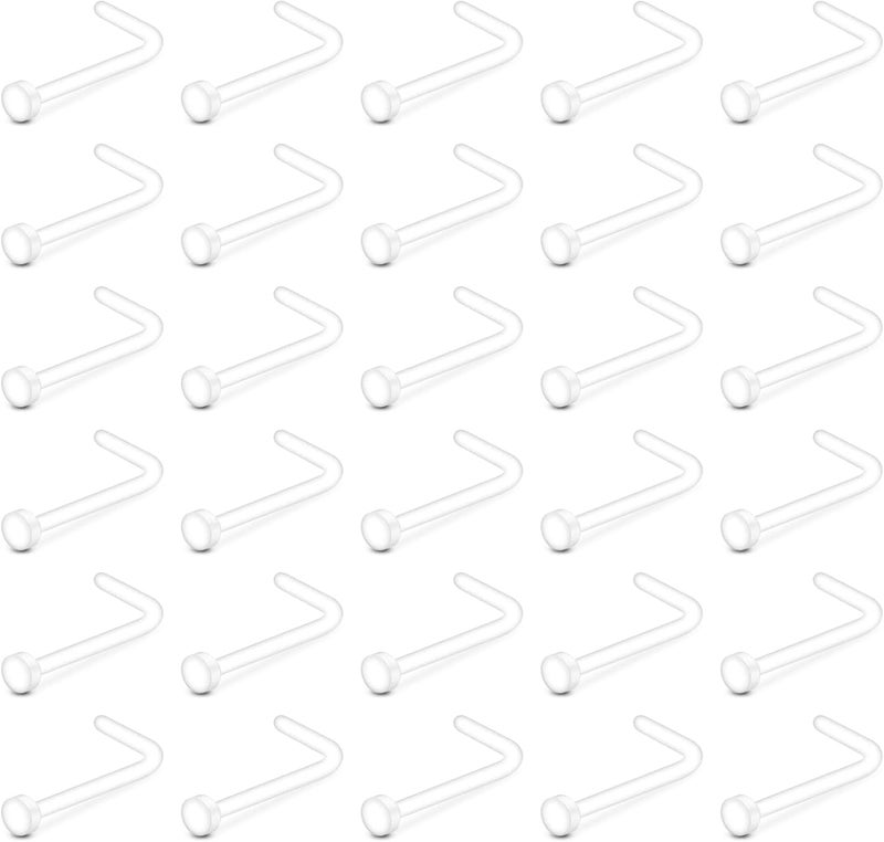 QWALIT 20g 18g Clear Nose Studs for Work Clear Nose Rings for Work Clear Nose Piercing Plastic Nose Rings for Surgery Invisible Nose Ring Retainer Clear Nose Ring Spacers Nose Retainers - Image 1